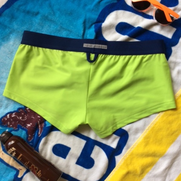 N2N Lime Green/Navy Square Cut Swimsuit, Large - Picture 2 of 4